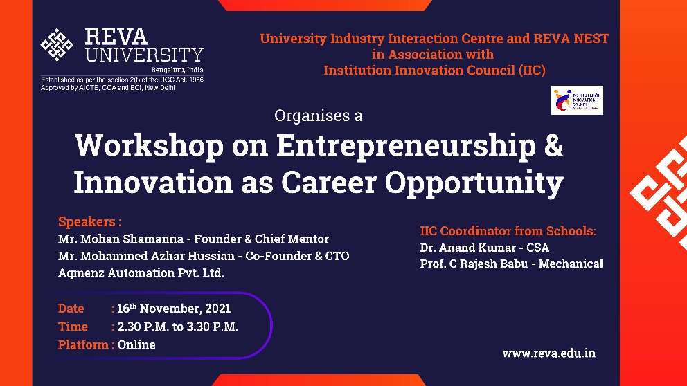Workshop on Entrepreneurship & Innovation as Career Opportunity